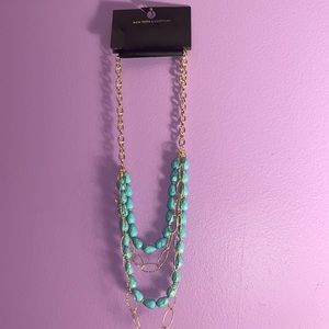 Blue larimar like faux gold necklace brand new